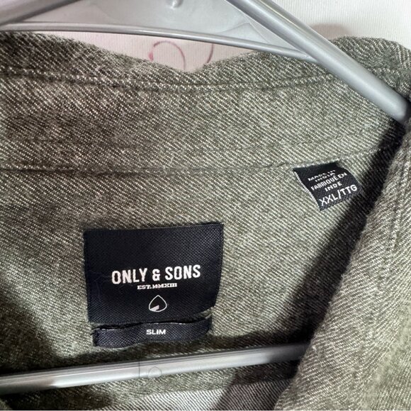 Only & sons Men's Gray green Shirt army color button up comfy soft - Picture 7 of 10